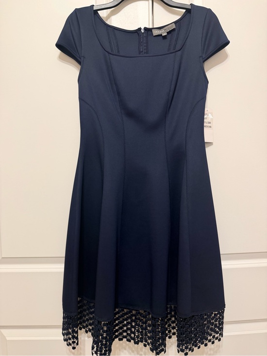 Donna Ricco Dresses & Skirts - Donna Ricco Navy Fit-and-Flare Dress with Crochet Hem